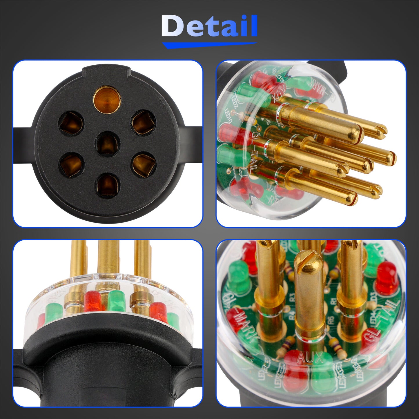 7-Way Round Pin Tractor Trailer Light Circuit Testers For IPA 7865L Connector