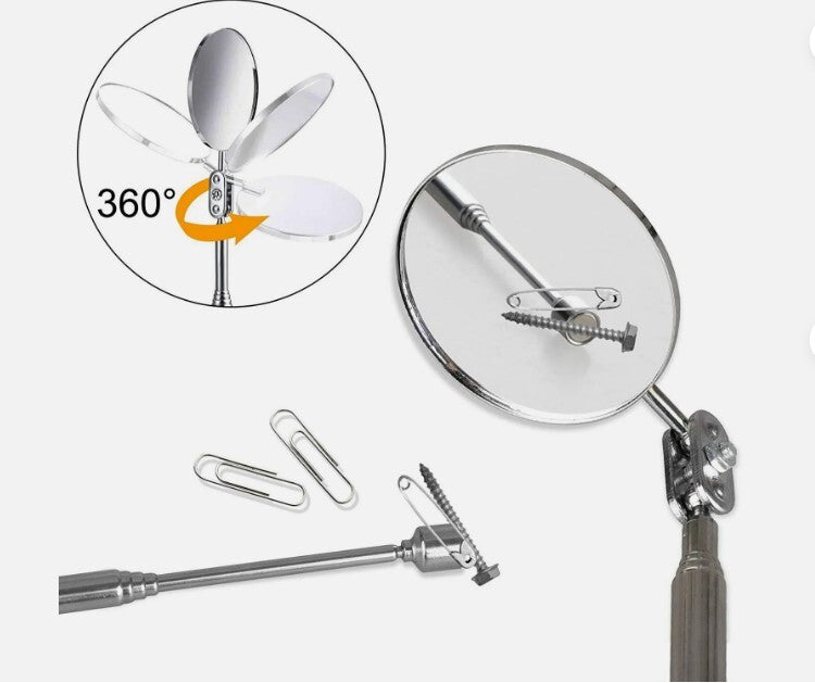 5 Pcs Magnetic Pick-Up Tool Adjustable Sticks and 360 Swivel Inspection Mirror