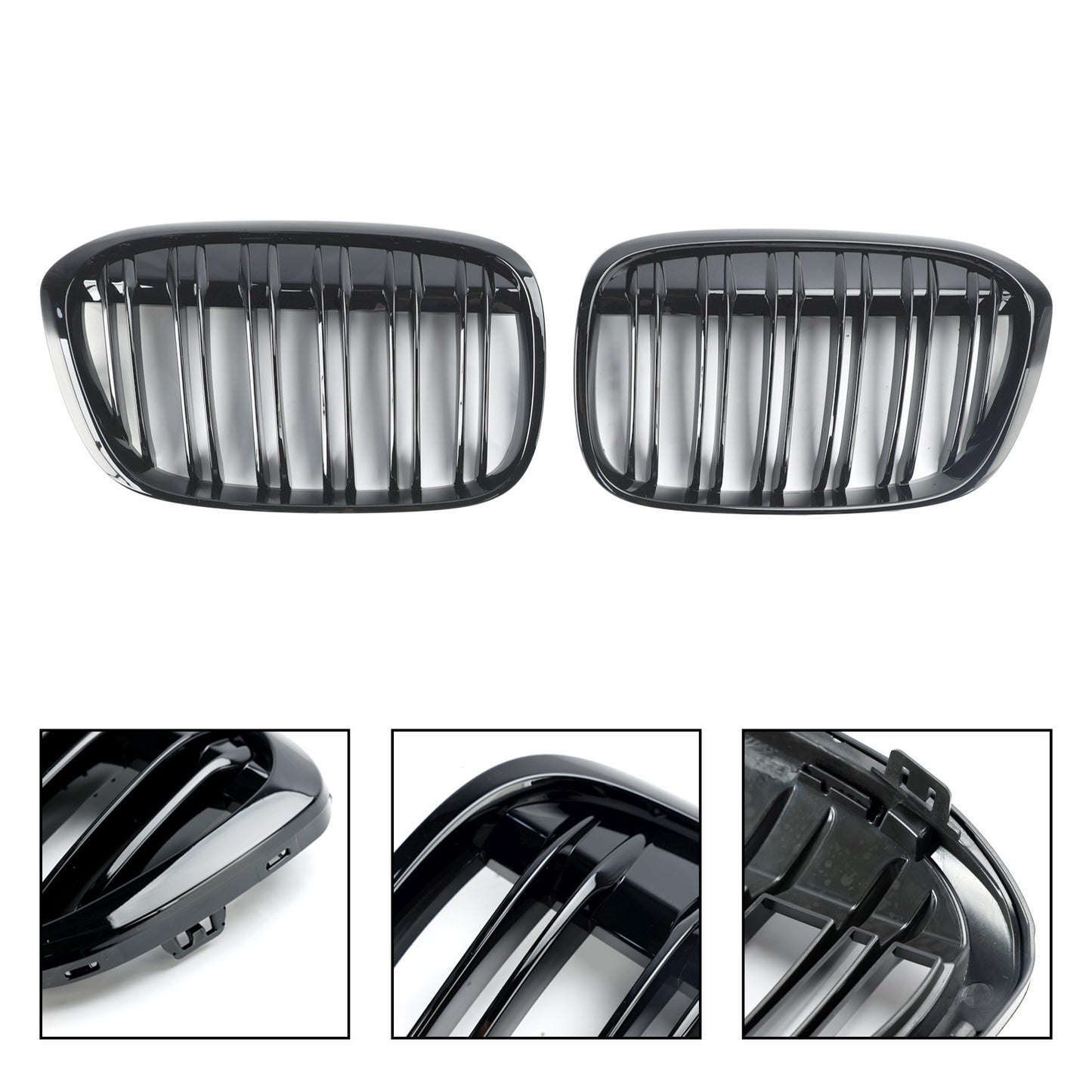2PCS Gloss Black Front Kidney Grill Grille Fit BMW X1 F48 F49 2016-19 2017