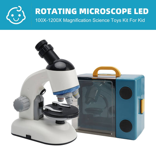 Solid Spare Rotating Microscope LED 100X-1200X Magnification Science Toys Kit For Kid White