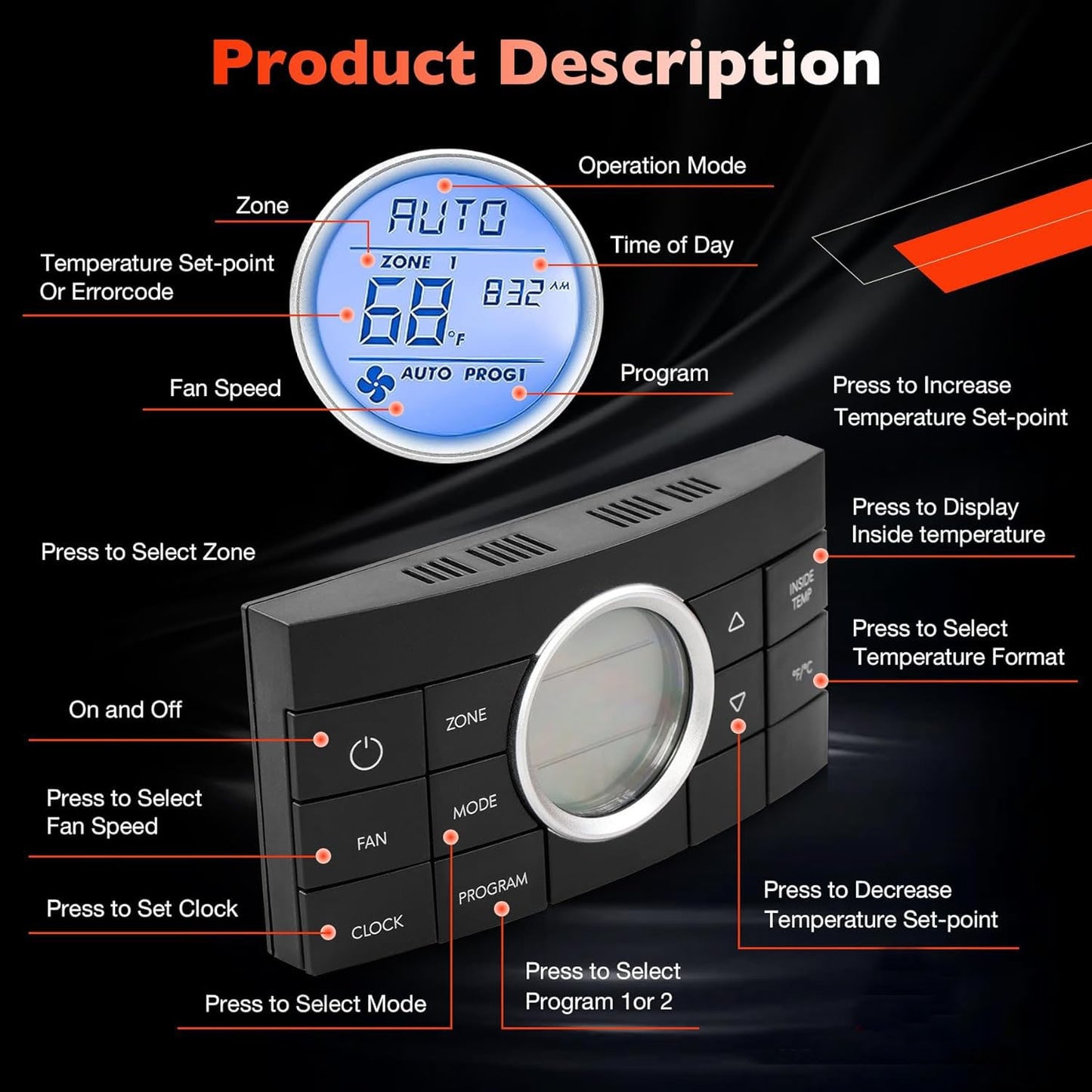 3314082000 RV Multi-Zone Thermostat 10-Button Comfort Control Center For Dometic