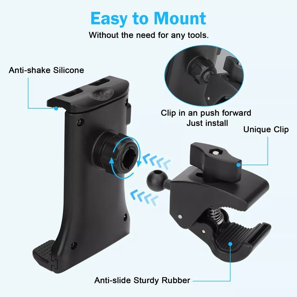 4.7-12.9" Tablet Phone Holder for Mic Stand Bike Treadmill Motorcycle iPad Mount