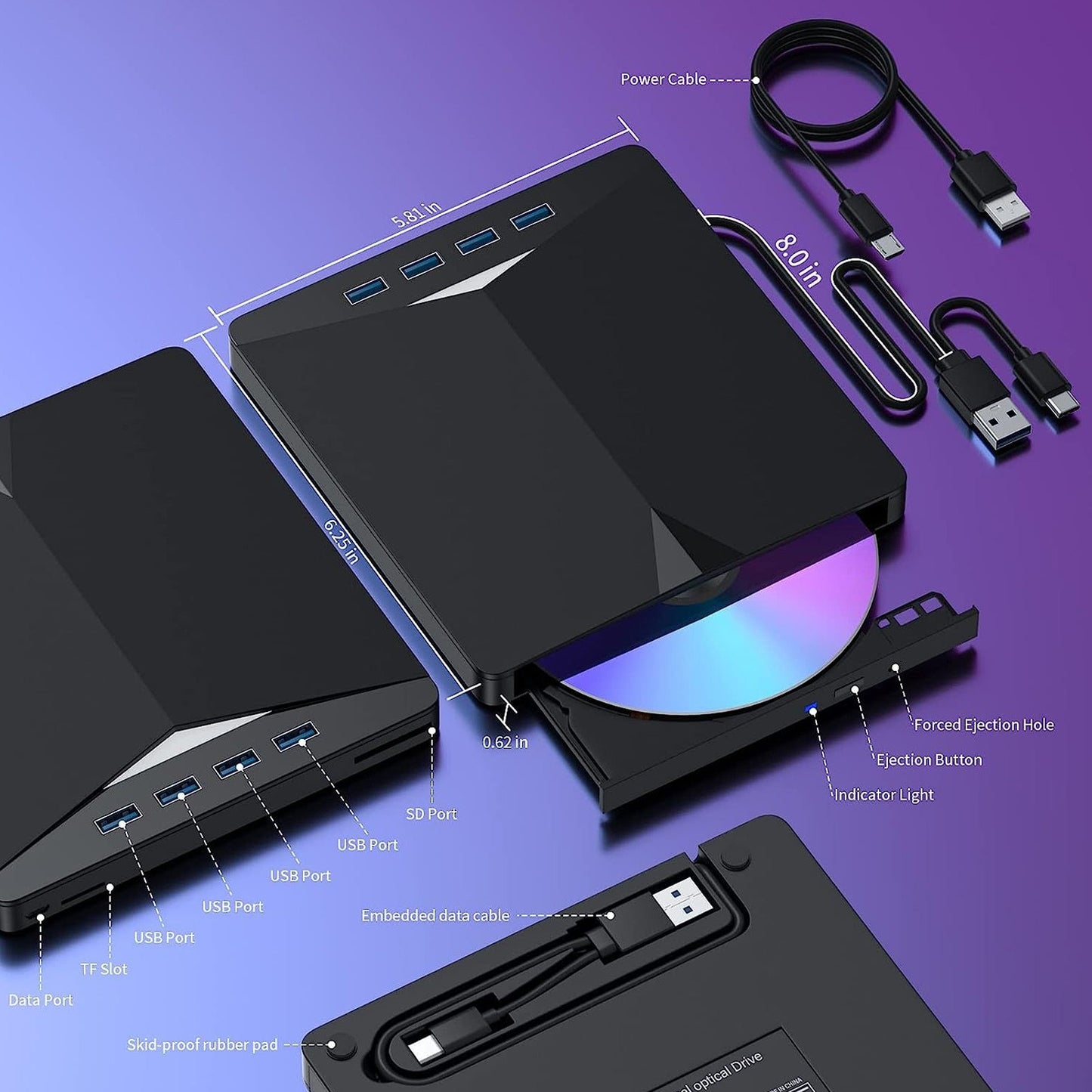 7 IN 1 BD Burner External USB 3.0 Player DVD CD 3D Recorder Drive Movie Player