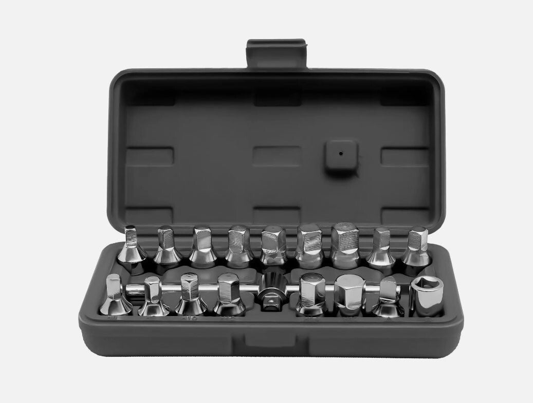 Oil Drain Pipe Plug Hexagon Square Socket Key Removal Tool Set 18Pcs  3/8''Drive