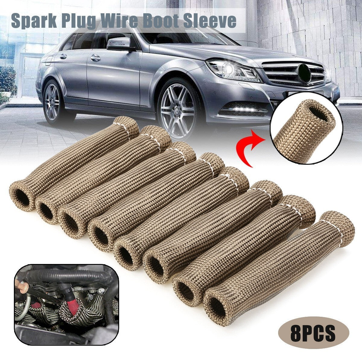 8x Spark Plug Header Boots 2500 degree F Plug Heat Shield Sleeve Wire Cover Wrap