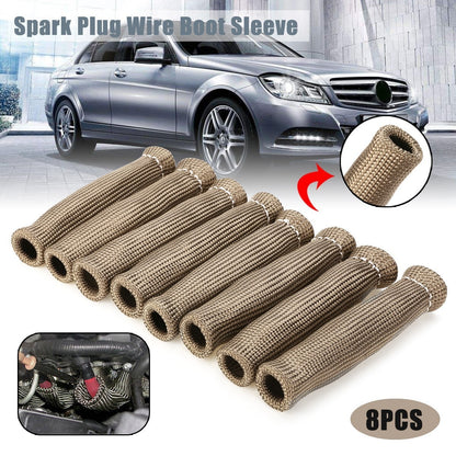 8x Spark Plug Header Boots 2500 degree F Plug Heat Shield Sleeve Wire Cover Wrap