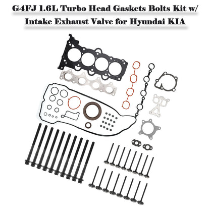 G4FJ 1.6L Turbo Head Gaskets Bolts Kit w/ Intake Exhaust Valve for Hyundai KIA