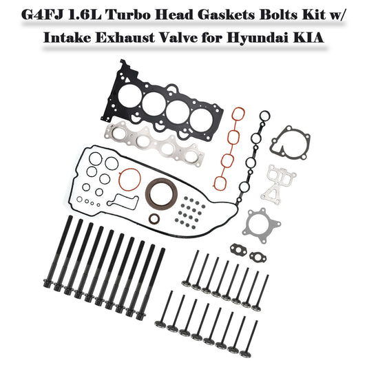 G4FJ 1.6L Turbo Head Gaskets Bolts Kit w/ Intake Exhaust Valve for Hyundai KIA