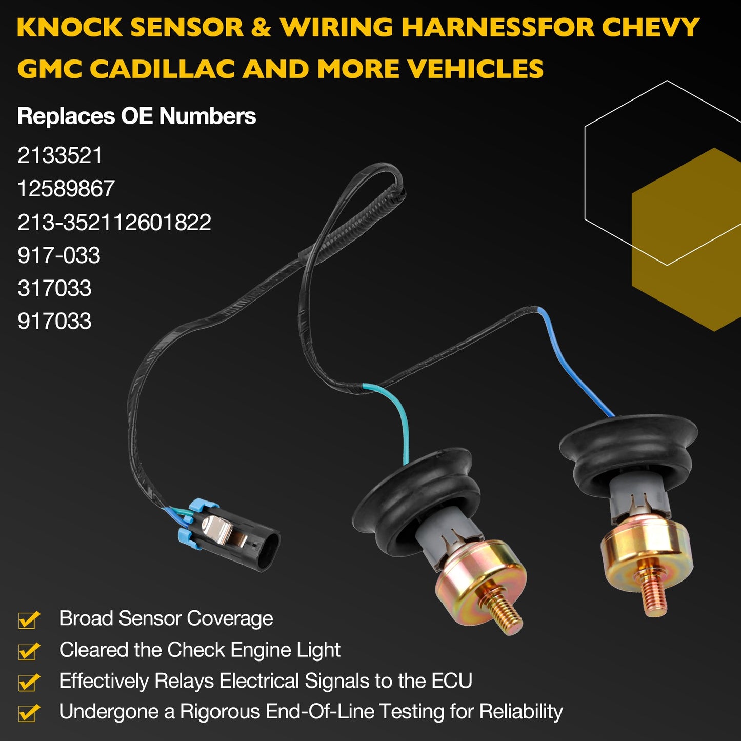 213-3521 Dual Knock Sensors Kit Fit 1999-07 Chevy Tahoe Suburban GMC 4.8 5.3 6.0