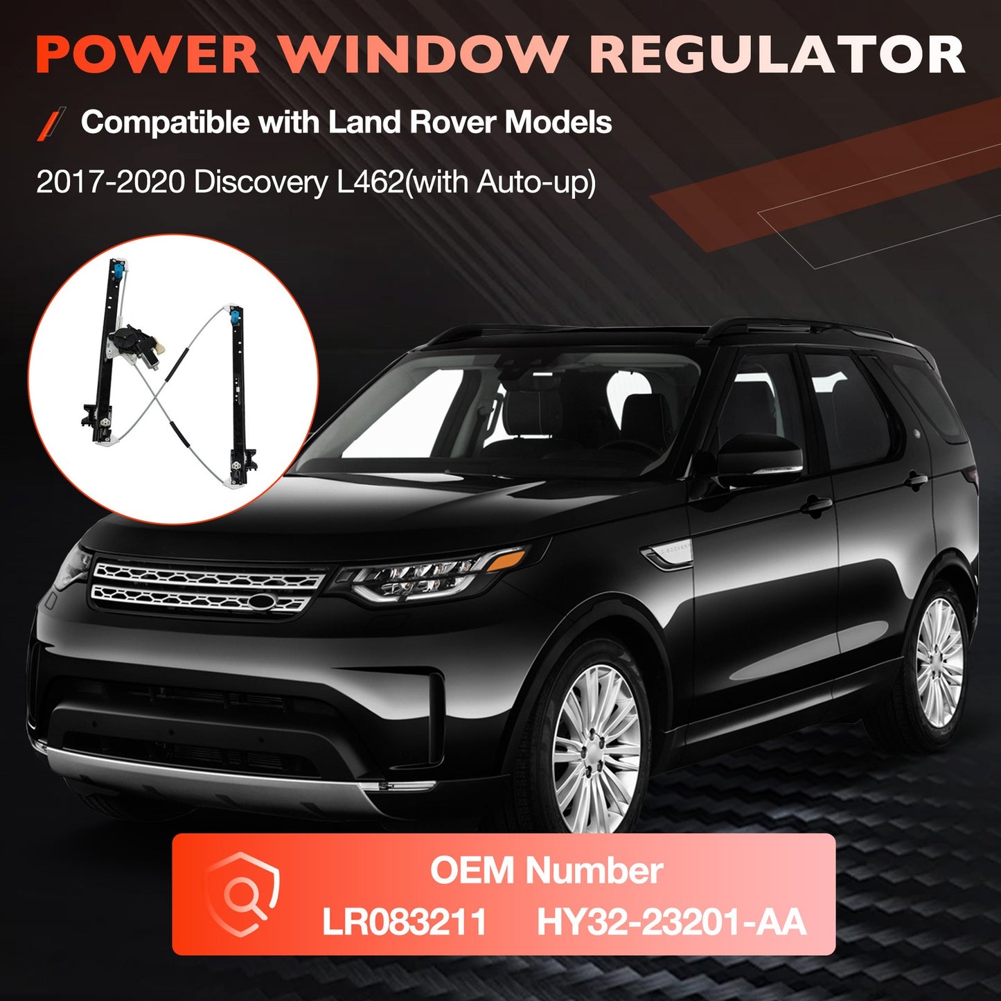 Power Window Regulator w/ Motor Front Left For 2017-20 Land Rover Discovery L462