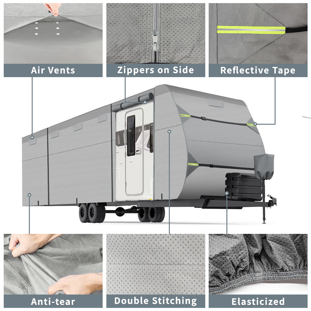 5-Layer Camper RV Cover 27'-30' Travel Trailer Windproof w/ Repair Patches