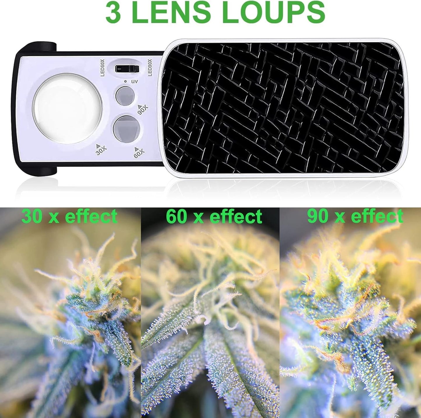 2Pcs 30X 60X 90X Magnifying Jewelry Eye Glass Magnifier Jewelers Loop LED Light