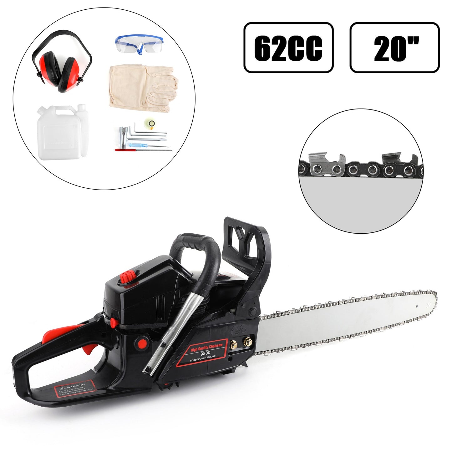 ??62cc Gas Chainsaw 20" Bar Gasoline Powered Chain Saw 2 Cycle Engine Cutting