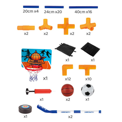 3In1 Scoring Basketball Stand Football Hockey Toy Gift Set For 3+ Years Kids