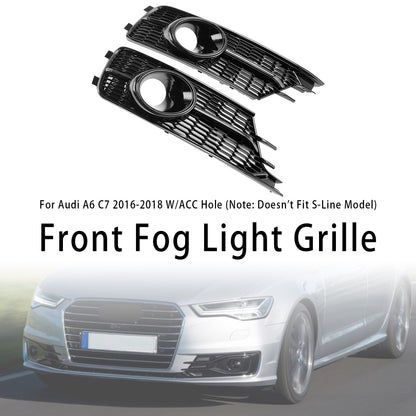 ??Pair Front Bumper Lower Light Cover Grille Fit AUDI A6 C7 2016-2018 W/ACC Hole