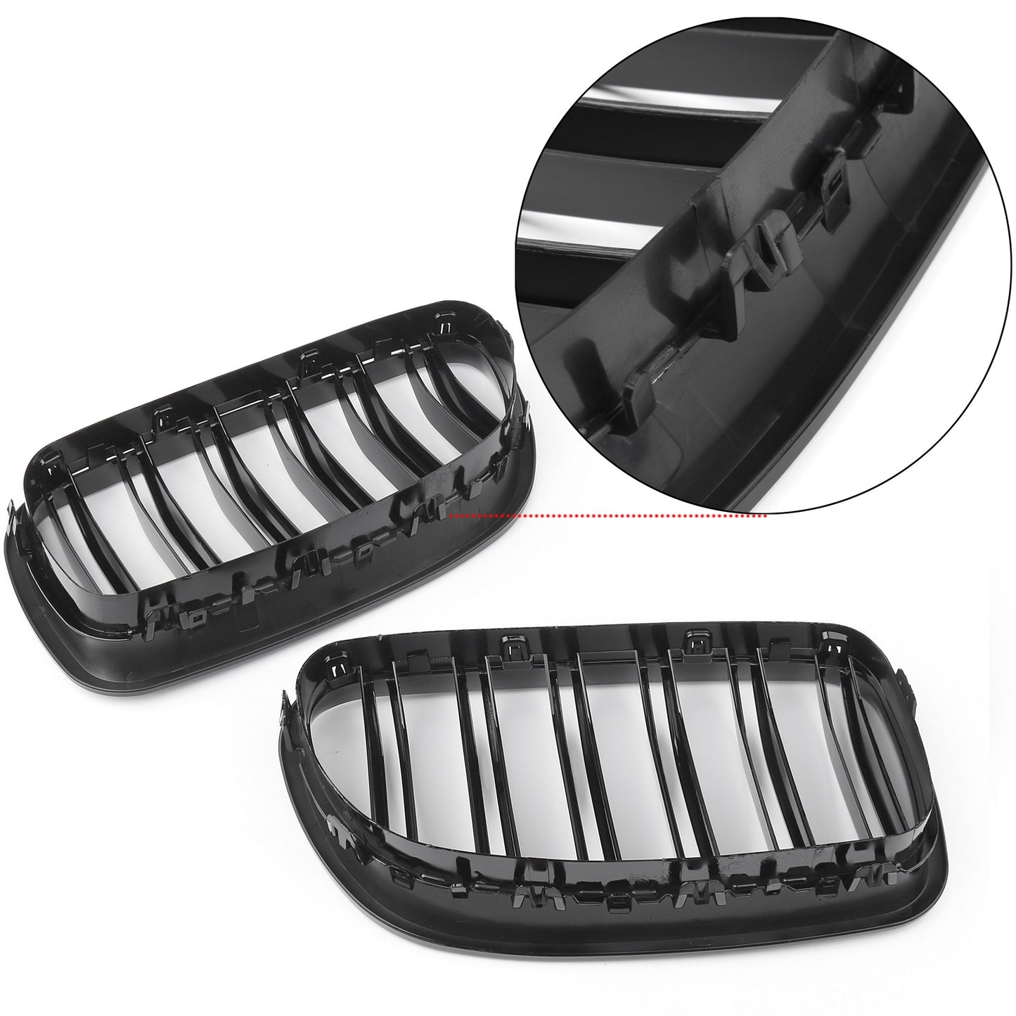 Gloss Black Front Kidney Grille Fit BMW 5 Series F11 F10 2010-2016 Dual Slats