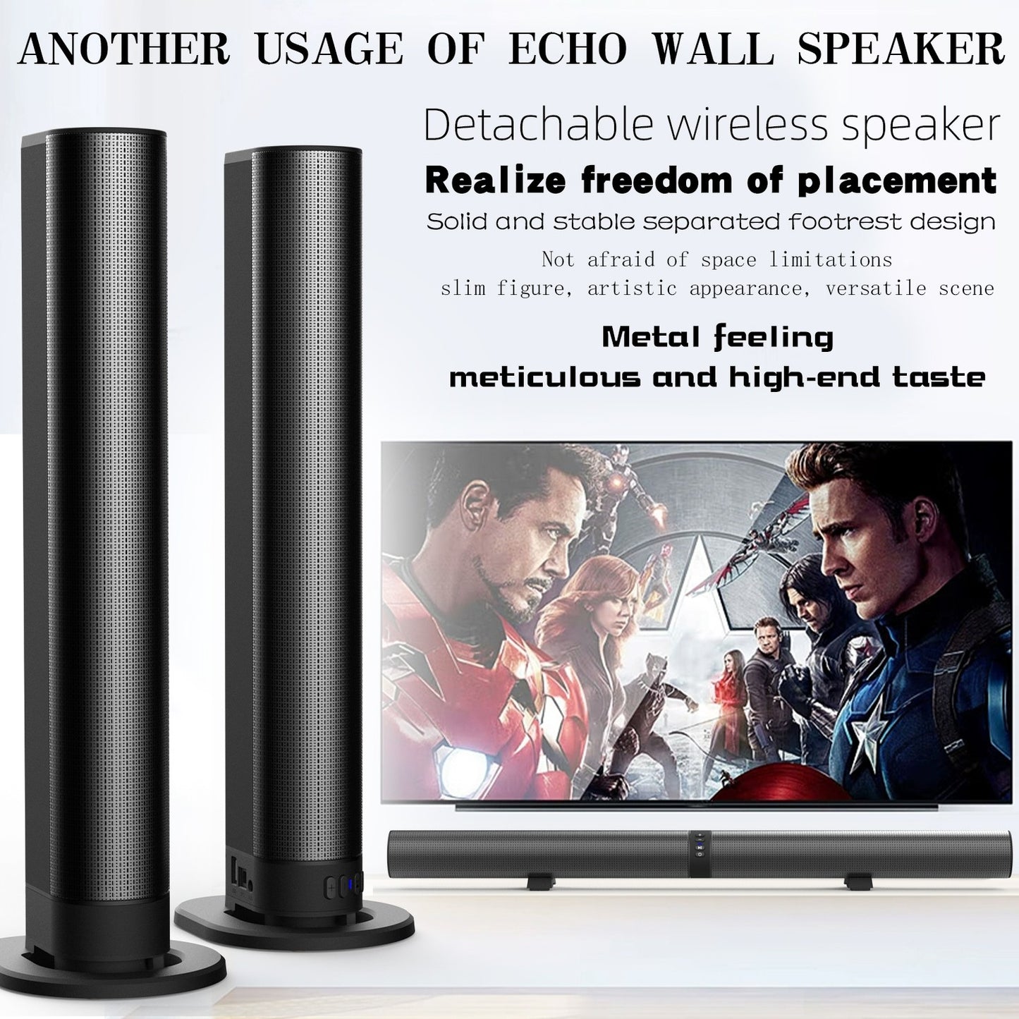Detachable Surround Sound Bar Wireless Subwoofer 2 Speaker System Home Theater`