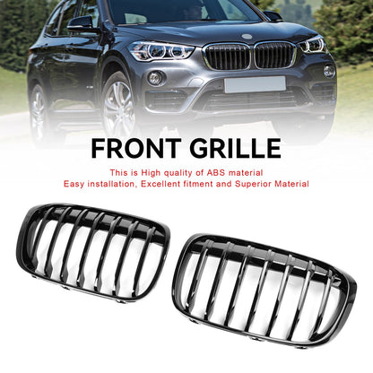 2PCS Gloss Black Front Kidney Grille Grill Fit BMW X1 F48 F49 2016-2018 2017