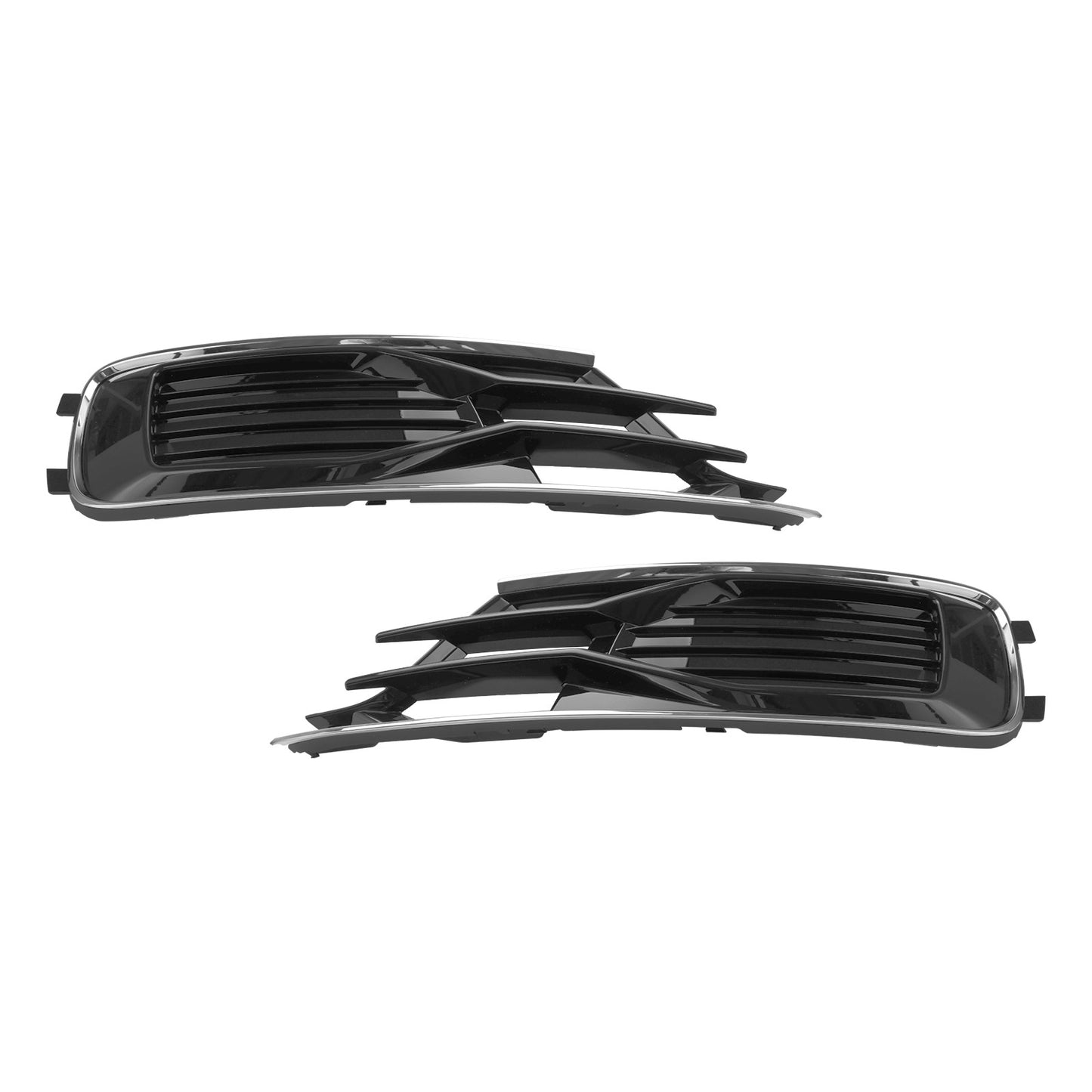 2PCS Front Bumper Foglight Cover Grill Fit Audi A6 C7 2014-2018 Black Chrome