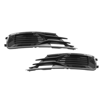 2PCS Front Bumper Foglight Cover Grill Fit Audi A6 C7 2014-2018 Black Chrome