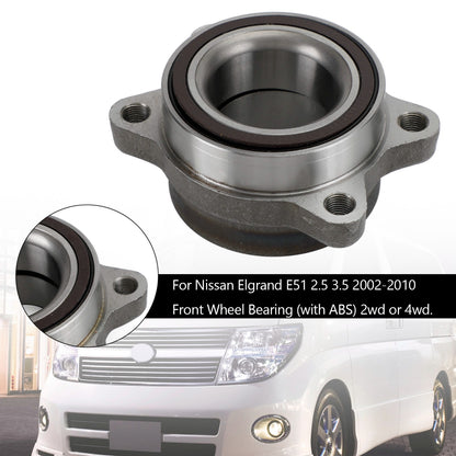Front Wheel Bearing For Nissan Elgrand E51 2002-2010 2.5 3.5 With ABS 2WD 4WD