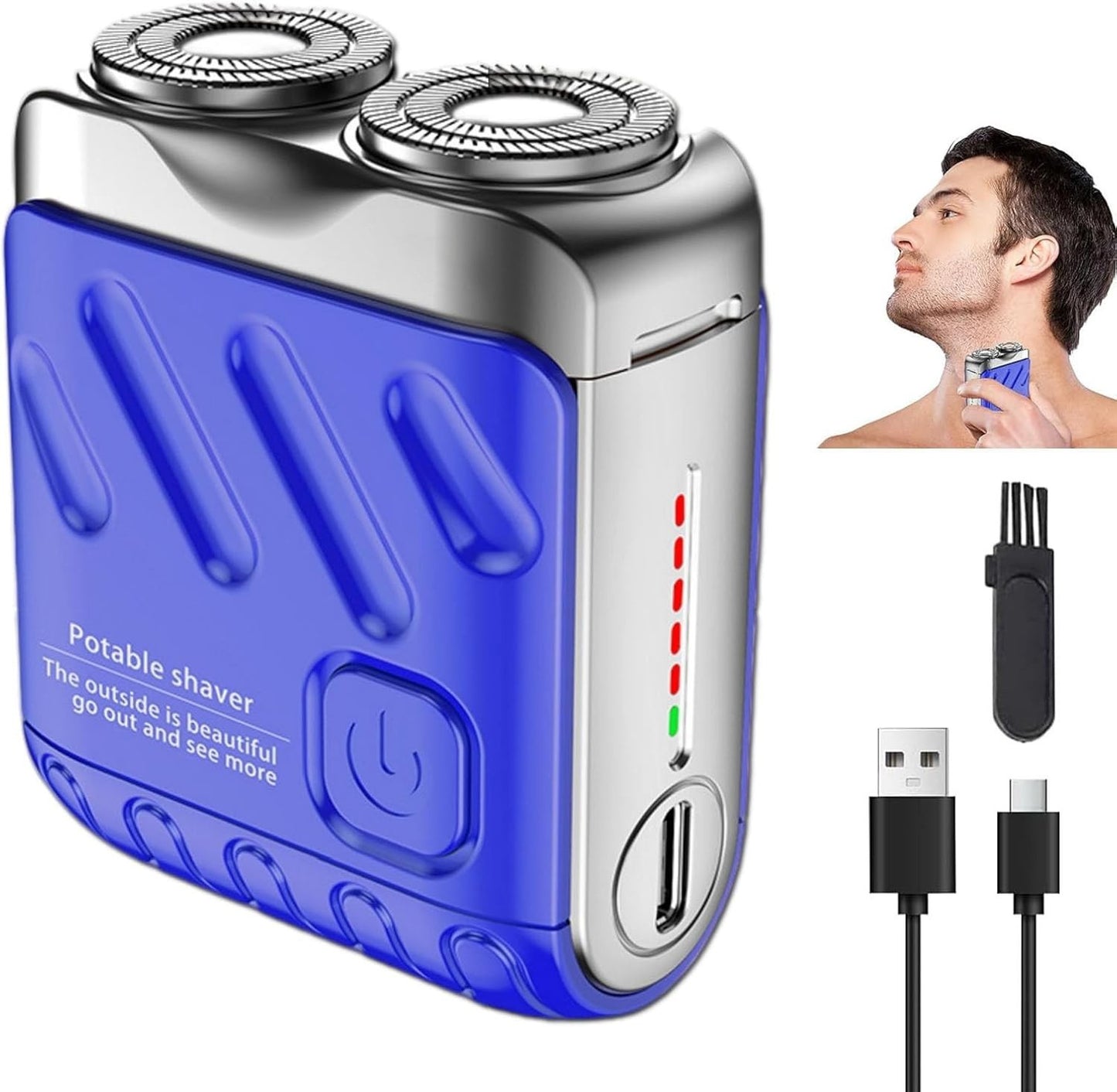 Double Ring Pocket Travel Shaver Mini Men Shaver Portable Beard Razor Blue