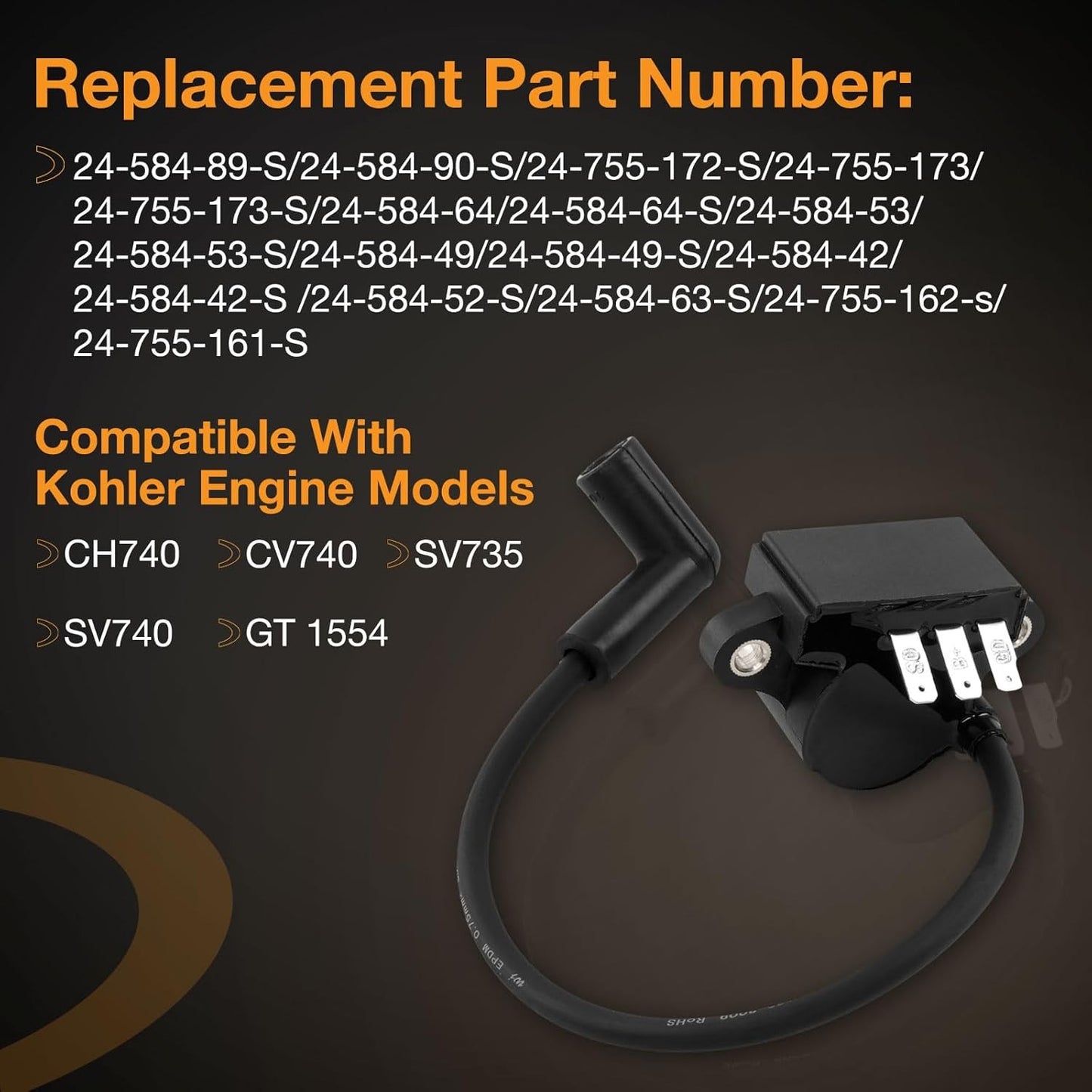 2 Pack Ignition Coil Module For Kohler CH740 CV740 SV735 SV740 GT1554 2458489-S