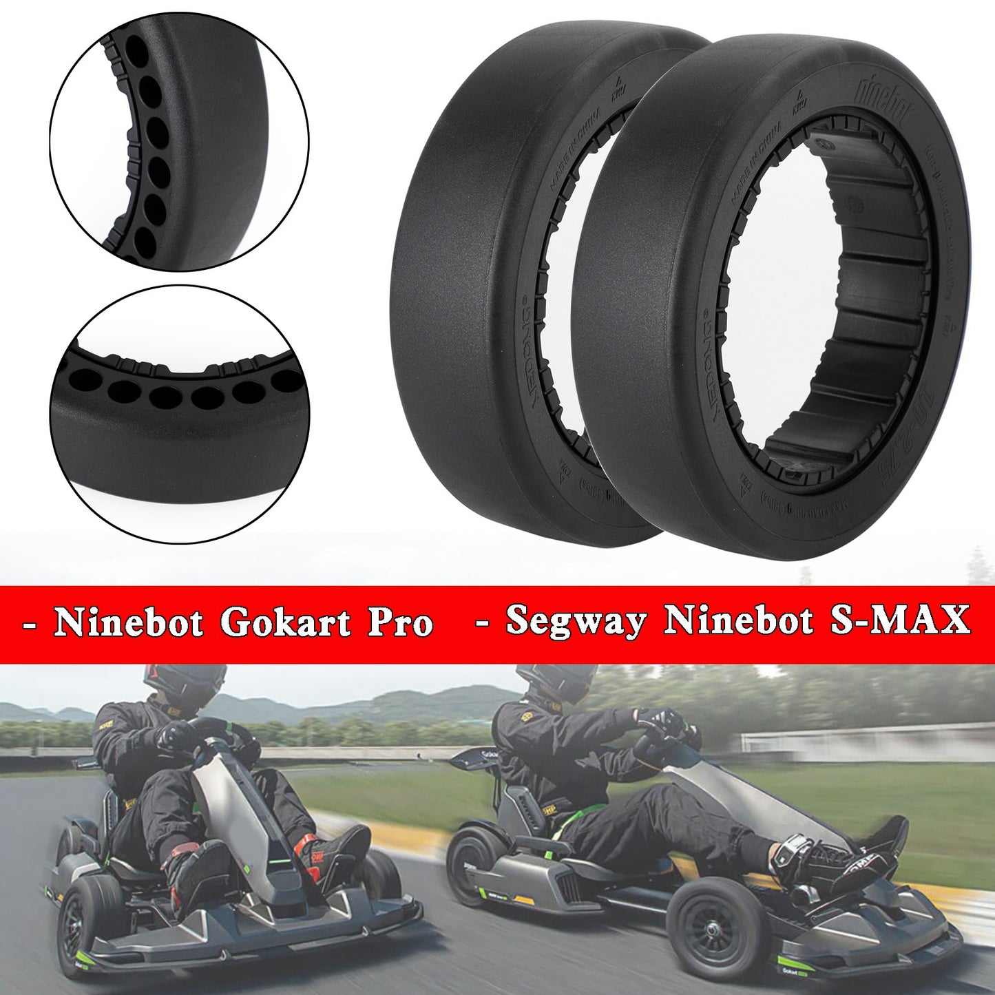 ??2PCS Drifting Rear Tire For Segway Ninebot Gokart Pro S MAX Replacement Black