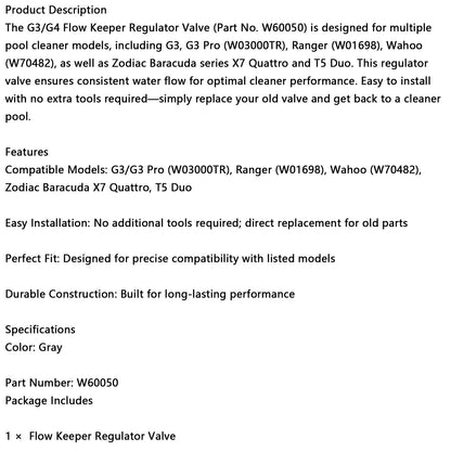 W60050 Automatic Pool Cleaner Flowkeeper Regulator Valve W03000TR W01698 W70482