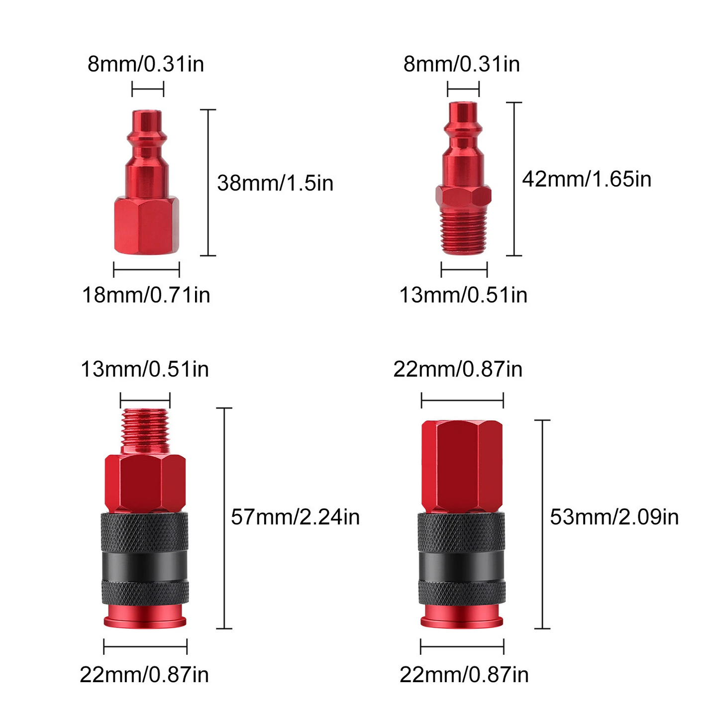 14pcs Air Hose Fittings 1/4" NPT Quick Connect Air Coupler and Plug Kit Red