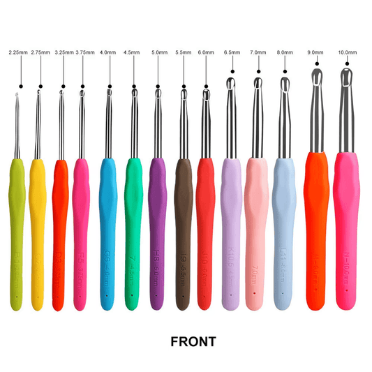 Solid Spare Crochet Hooks Set Steel Pastel 14 Pcs Ergonomic Easy Grip Bright