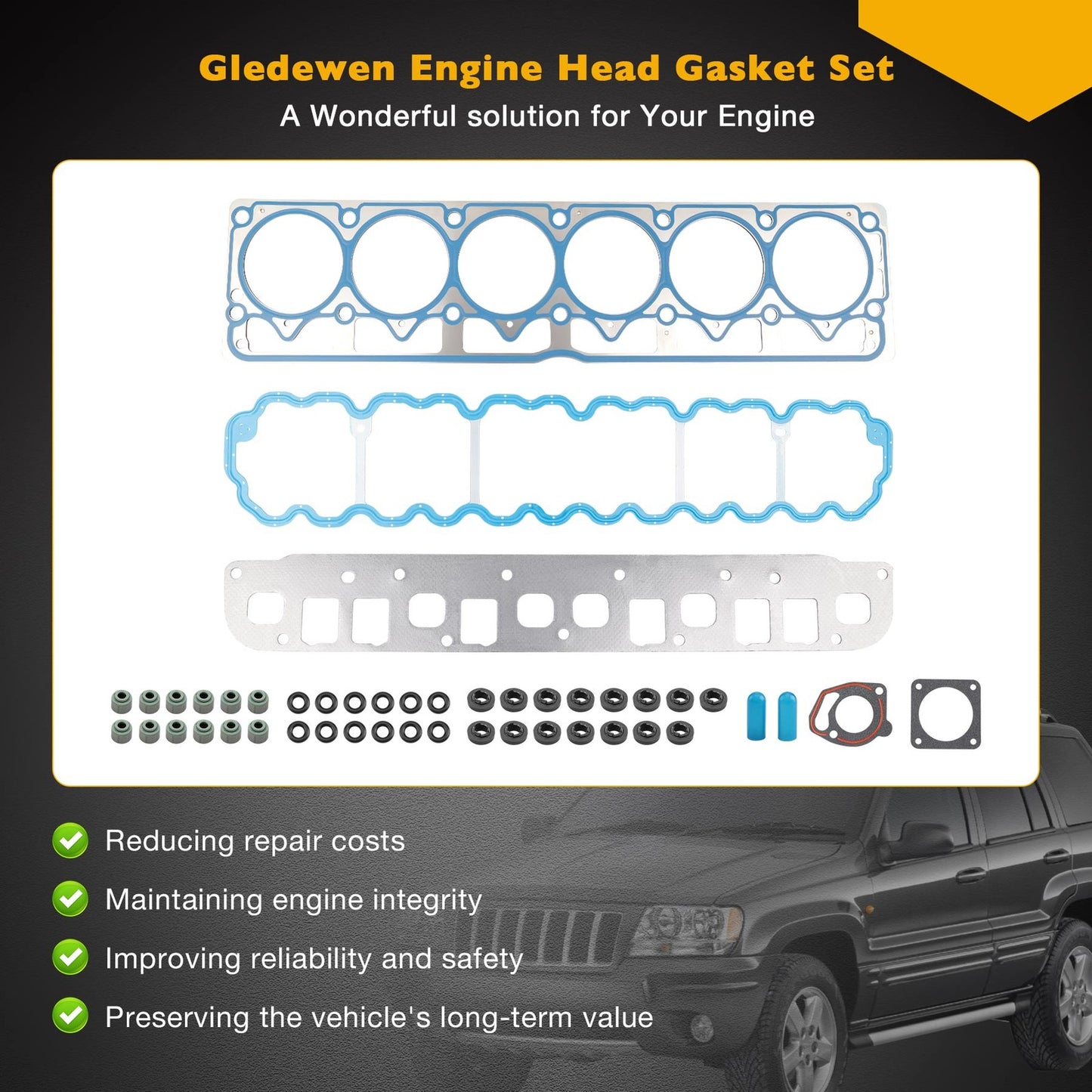 VS50458R 4.0L Engine Cylinder Head Gasket Set Fit 1999-06 Jeep Wrangler Cherokee