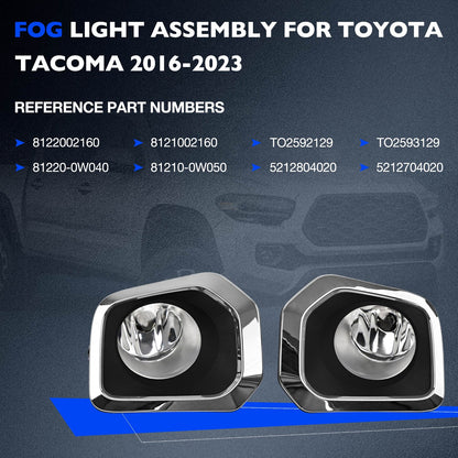 Front Bumper Fog Light Lamp Kit w/ Chrome Trim Bezel Fit 2016-2023 Toyota Tacoma