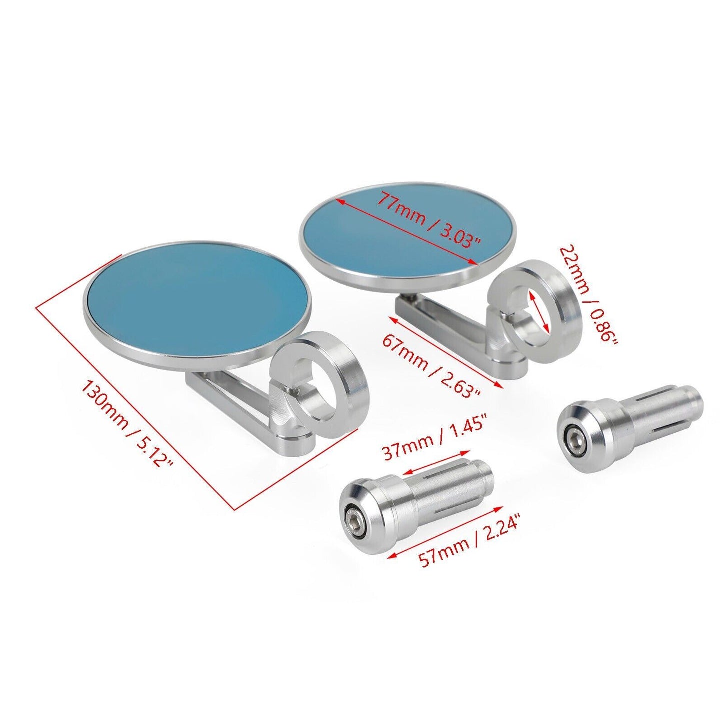 Pair Rear View Round BAR End Mirror 7/8"-1" Handleba Silver Aluminum Universal