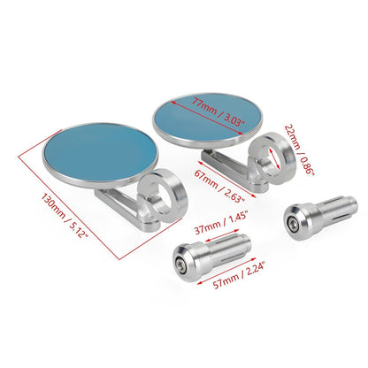 Pair Rear View Round BAR End Mirror 7/8"-1" Handleba Silver Aluminum Universal