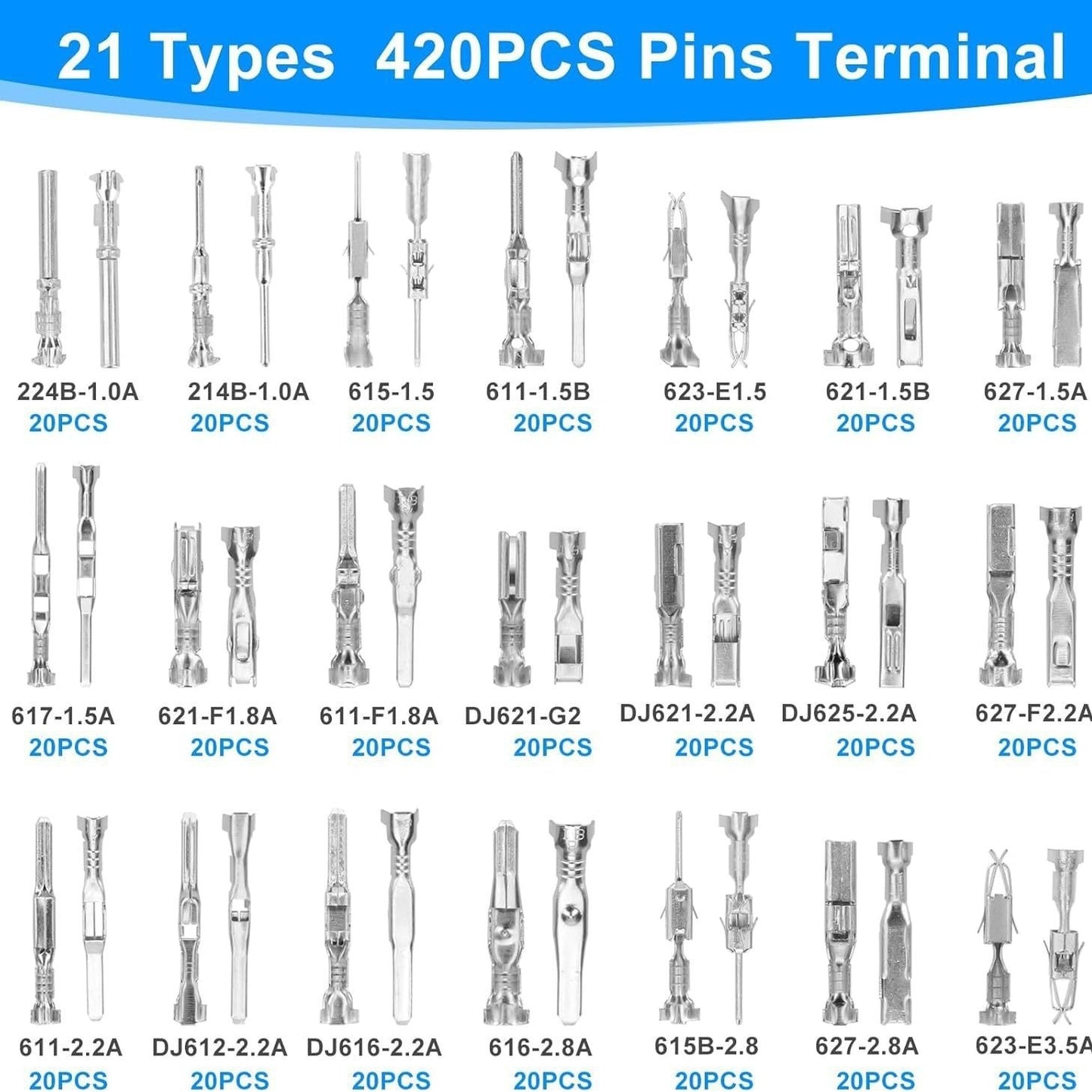 420PCS Connector Pins 21 Types Electrical Wire Terminal Kit,18PCS Extractor Tool