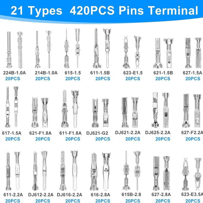 420PCS Connector Pins 21 Types Electrical Wire Terminal Kit,18PCS Extractor Tool
