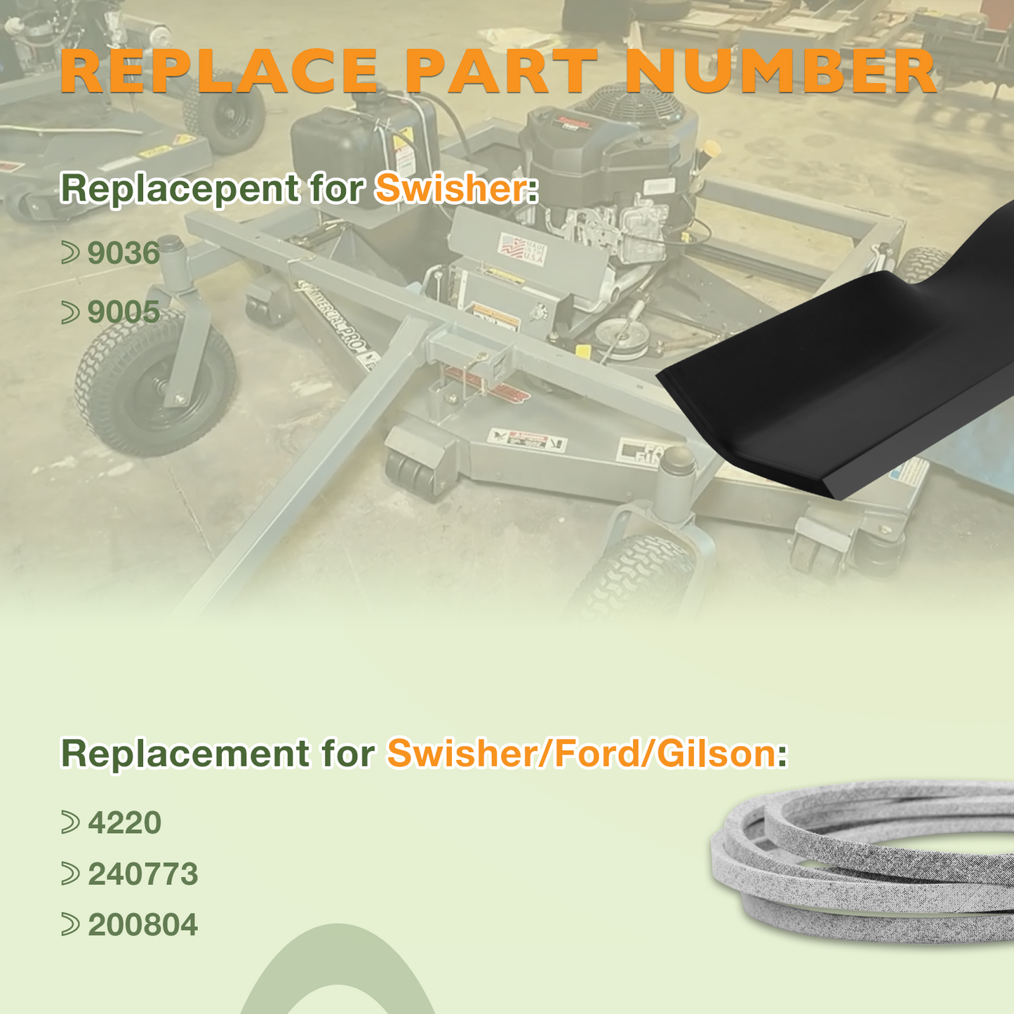 2X 9036 Lawn Mower Blade & 74" 4220 Belt Set For Swisher 44" Finish Cut Mowers