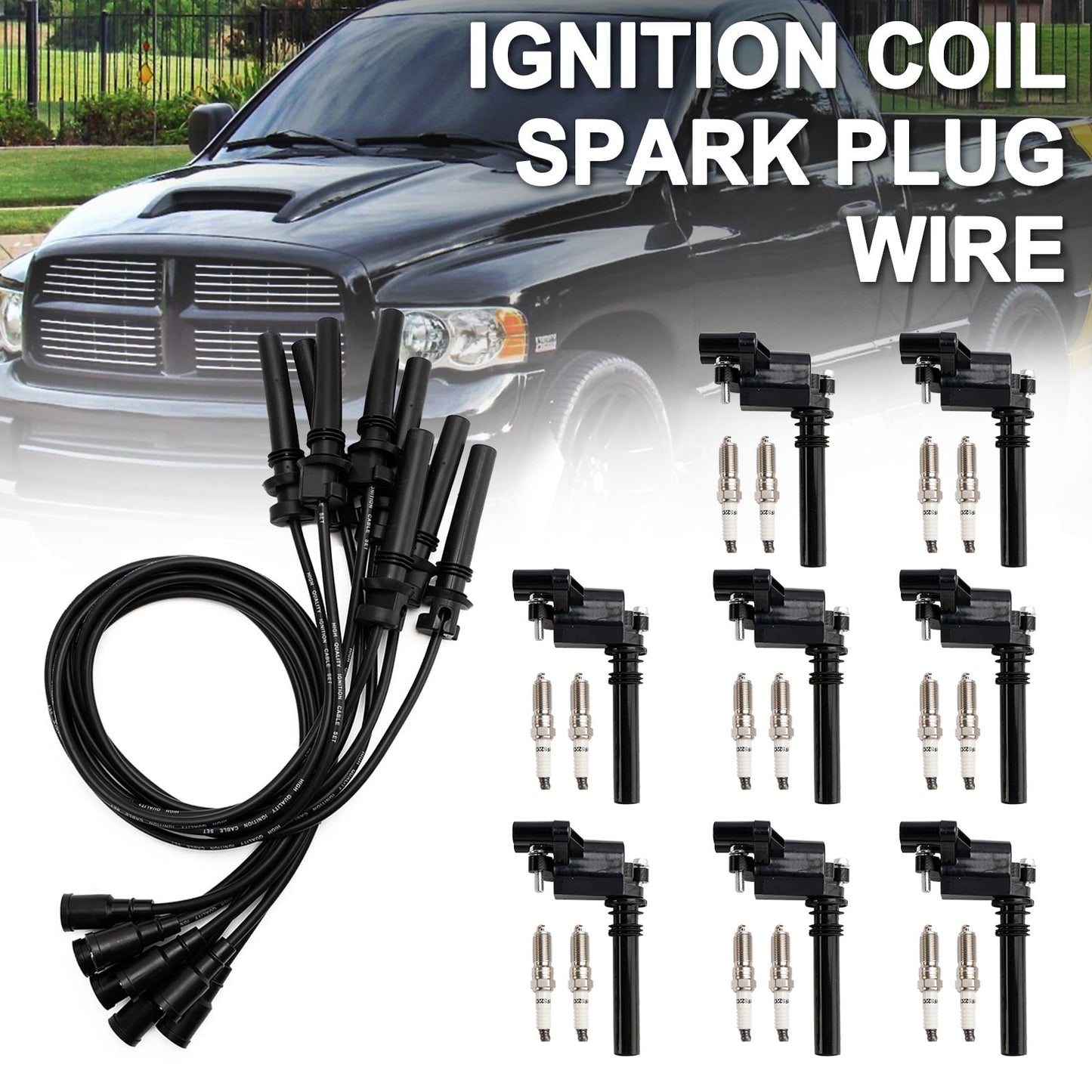 UF378 Ignition Coil+Spark Plug+Wire set For Dodge Ram 1500 2500 3500 5.7L V8  ..