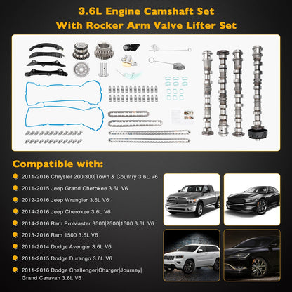 Camshafts Rockers Lifters Kit For Chrysler 200 300 Dodge Ram 3.6L V6 Pentastar