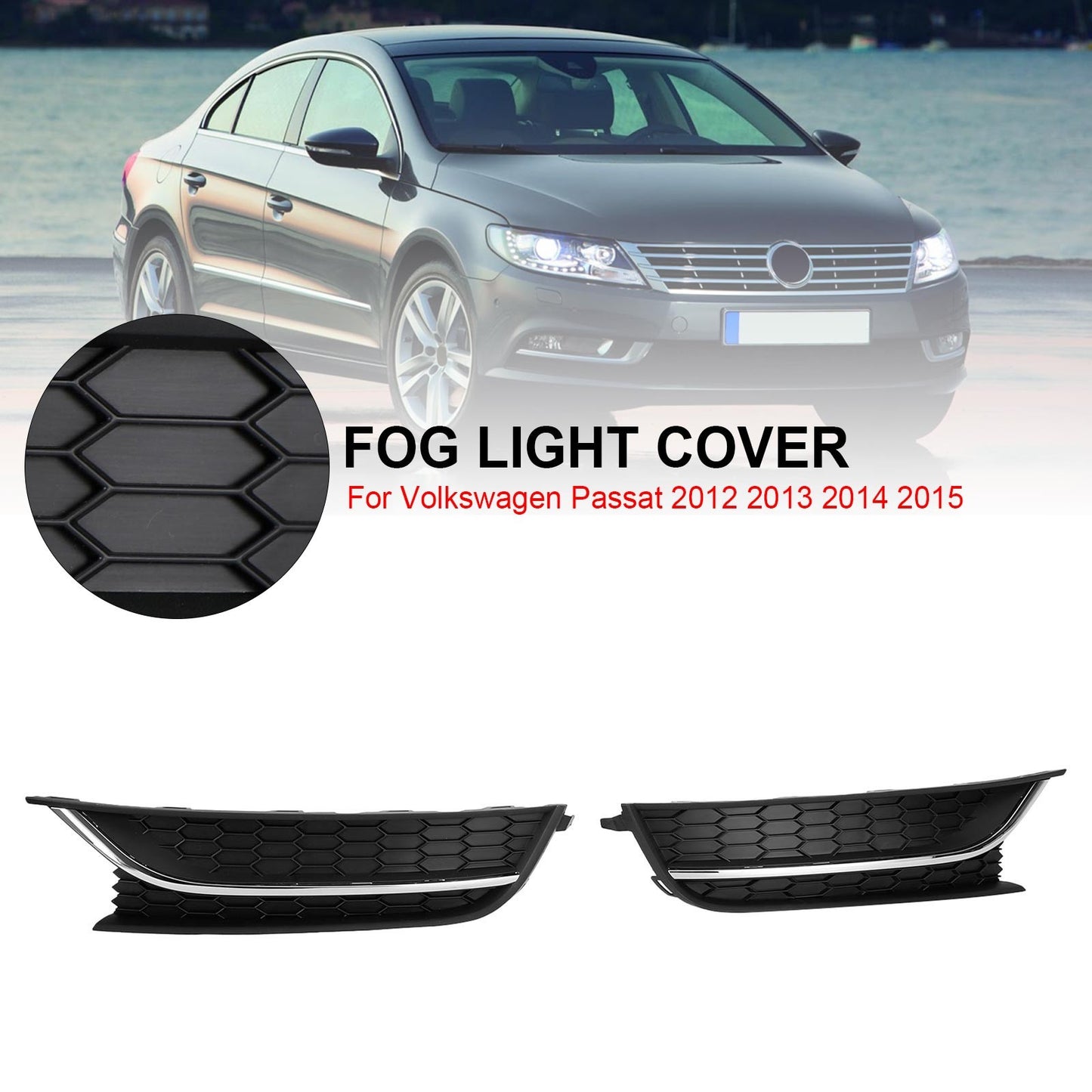 2PCS Front Driving Fog Light Cover For VW Passat 2012-2015 Black/Chrome