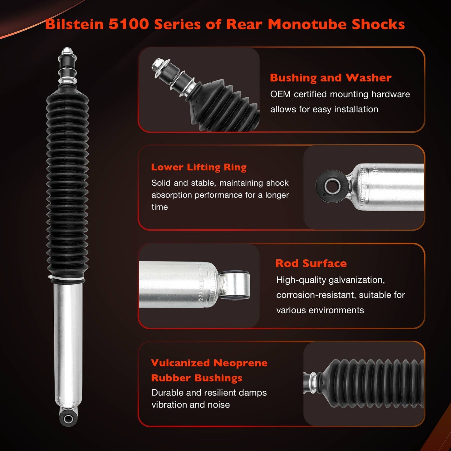24-186728 2x Rear Absorber Shock w/ 0-1" Rear Lift For 05-23 Toyota Tacoma 4WD