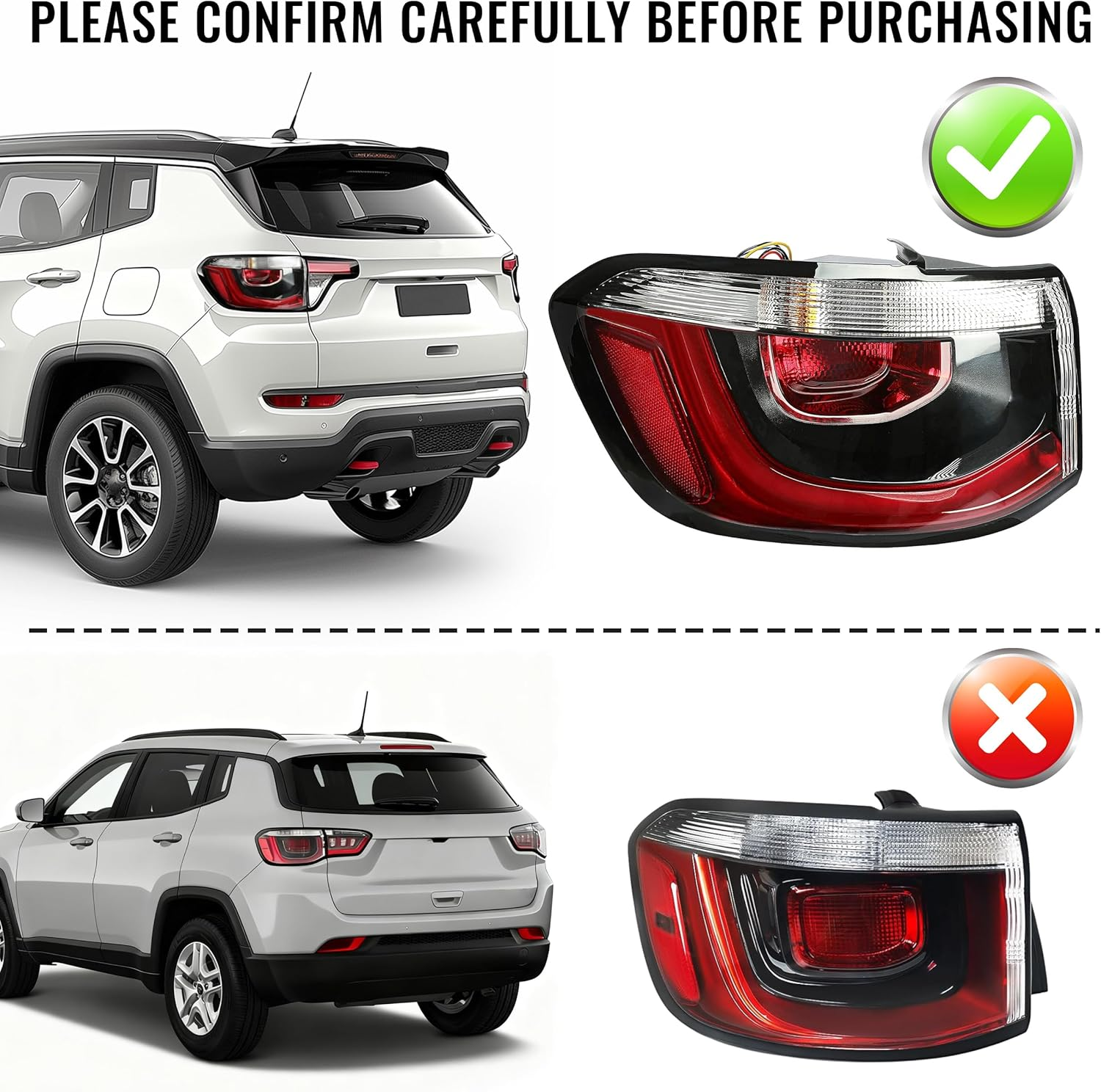 Solid Spare Left Driver Side Rear Tail Light Lamp For Jeep Compass 2017-2020 Brake Light