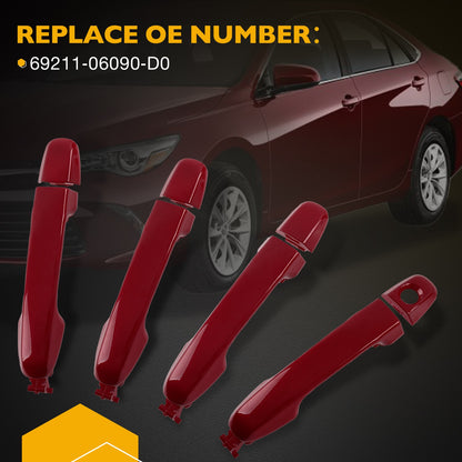 4X Exterior Door Handles Front / Rear Kit Fit 2012-2017 Toyota Camry Outside Red
