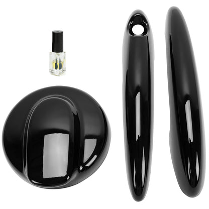 Solid Spare BLACK Door Handle Covers & Gas Tank Cap For MINI R55 Cooper S 07-14 / R56 06-13