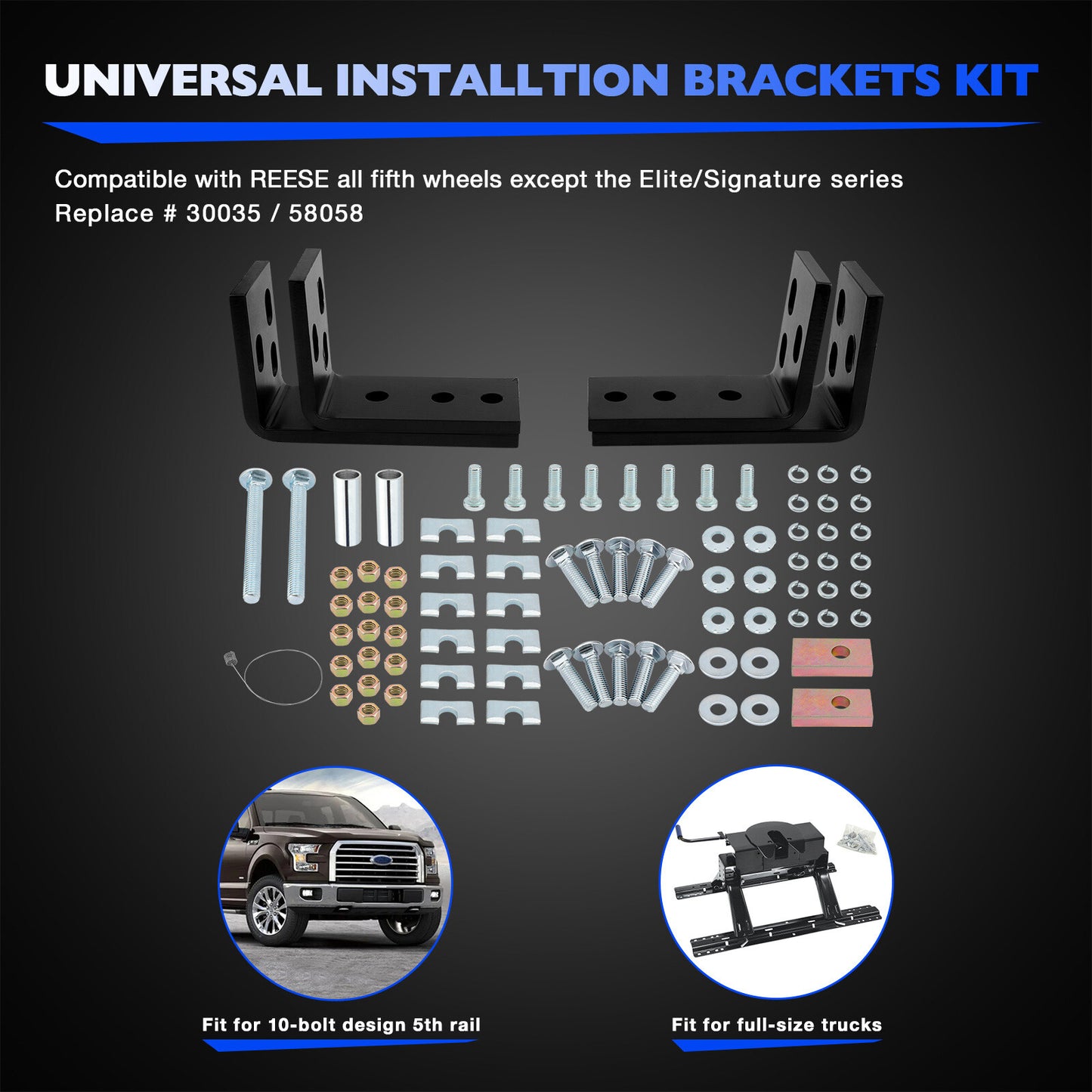 Fifth Wheel Mounting Rail Kit Trailer Hitch Mount Steel for Reese 30035 58058