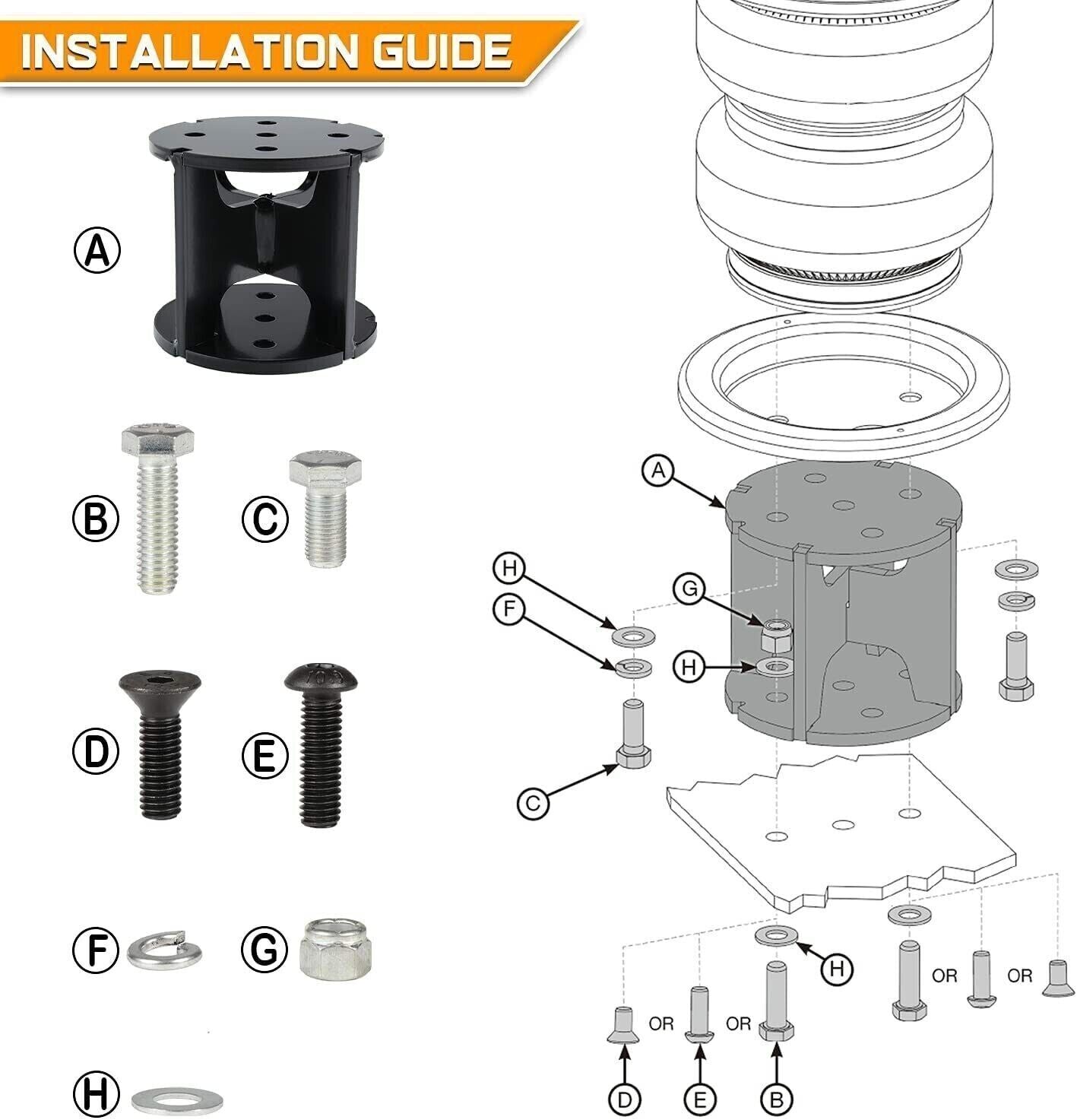52440 4" Universal Air Lift Spring Spacers Kit Fit for Most Air Spring Lift Kits