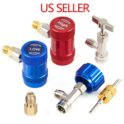 Car A/C R1234YF Quick Coupler Adapter Set with Self-Sealing & Puncture Can Tap