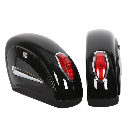 Solid Spare Universal Motorcycle Hard Saddlebag Luggage Bags w/Light For Honda Harley Yamaha