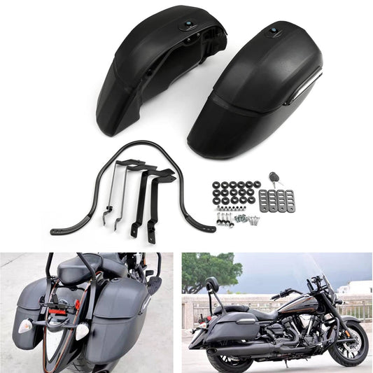 Solid Spare Universal Classic Motorcycle Hard Bags Saddlebags & Heavy Duty Mounting Kit